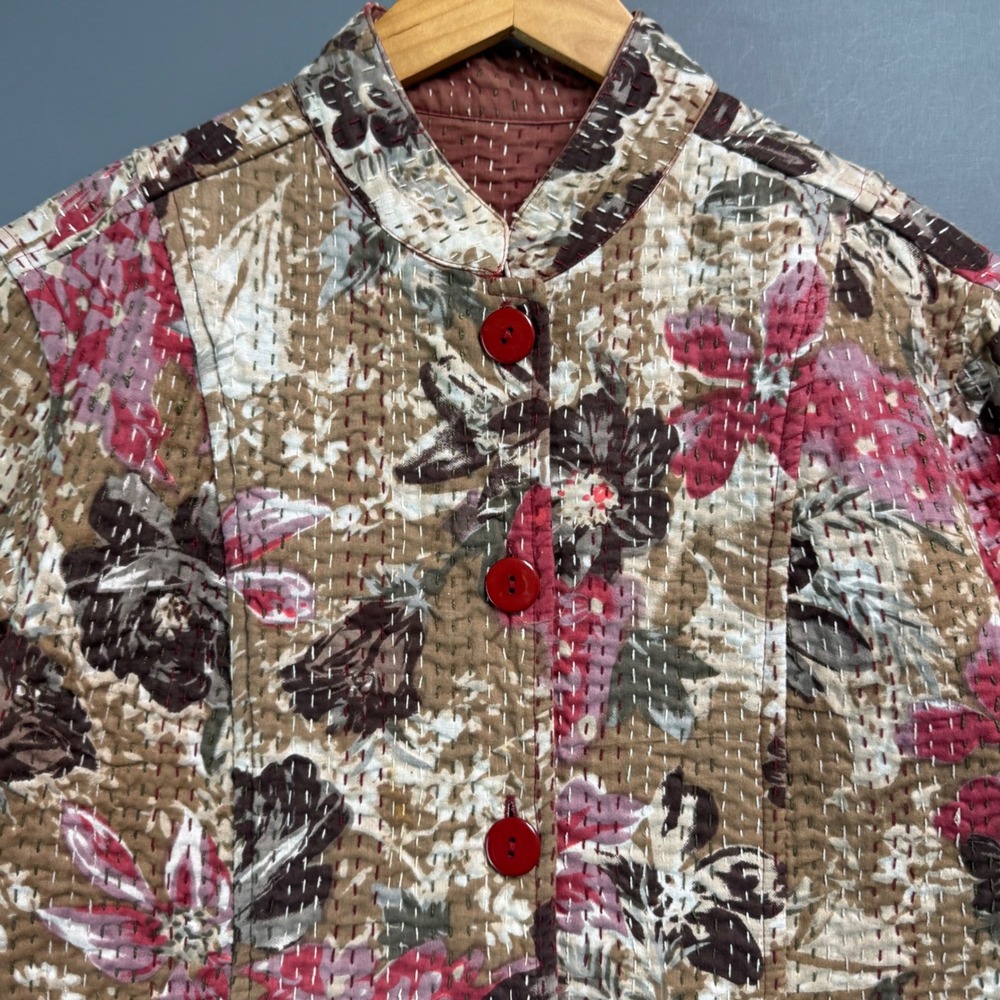 Casual Studio Reversible Quilted Kantha Jacket Floral Terracotta Cotton Size M - Picture 5 of 7